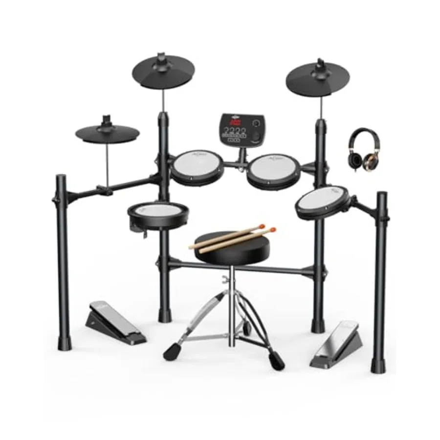

AiJoy Electric Drum Set with Quiet Mesh Pads 5 Drums 3 Cymbals Dual-Zone Snare USB MIDI Intelligent Sound Module Drum Throne He