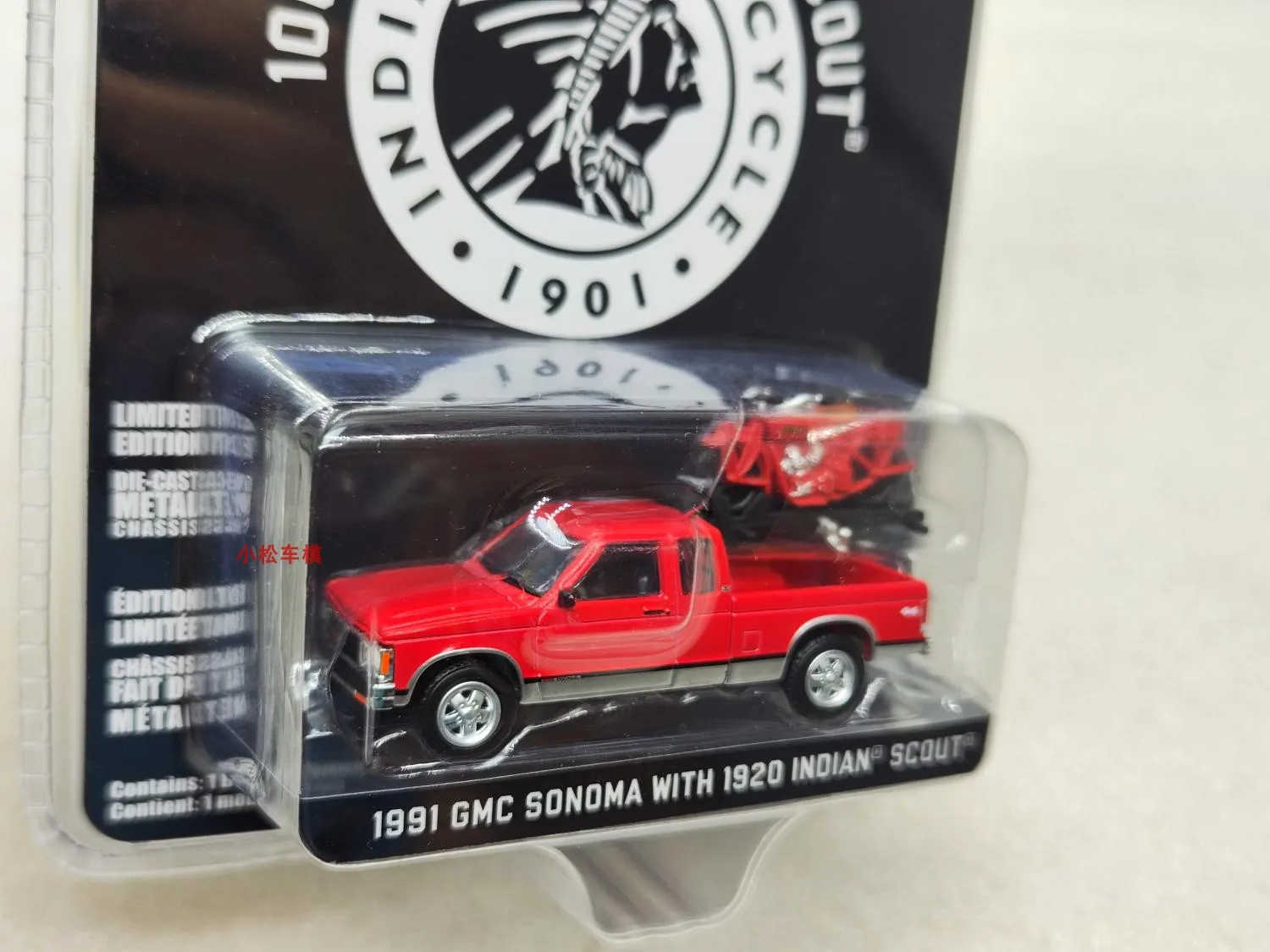 1:64 1991GMC Sonoma Extended Edition & 1920 ลูกเสืออินเดีย Centennial รถจักรยานยนต์คอลเลกชันขั้นสูงเครื่องประดับรถรุ่น