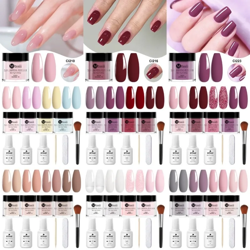 10pcs/set Nail Dipping Powder Natural Dry No Lamp Cure DIY Nail Art Decoration Pigment Dust Glitter Long Lasting Nail Supplies