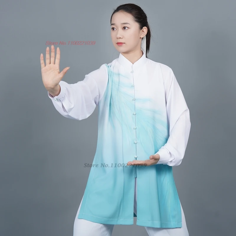

2025 chinese tai chi wushu uniform gradient color kung fu taijiquan martial arts wingchun training exercise morning practice set