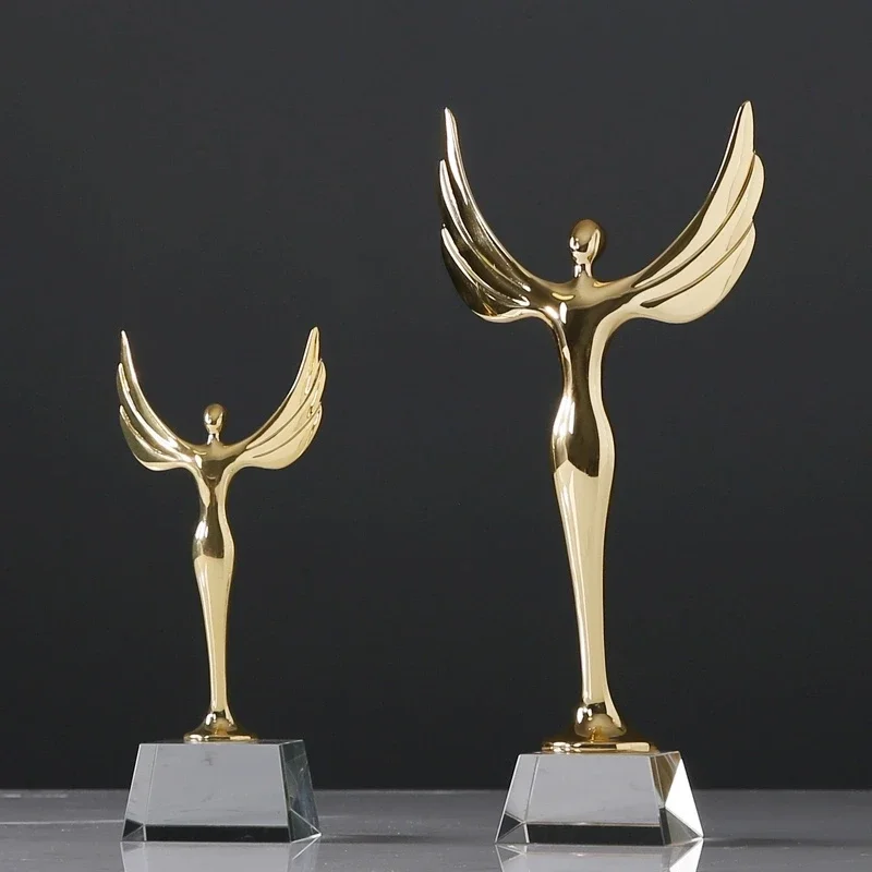 Customized Metal Angel Glass Trophy Personalized Text Logo Crystal Awards Sports Event Champions Trophy Souvenir Gifts