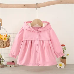 Solid Color Baby Hooded Jacket Spring and Autumn New Girl Baby Long Sleeved Jacket Warm Girl Children's Clothing