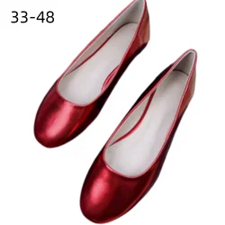 Women Plus Size 45 46 47 48 Wide Fitting Round Toe Ballet Flats Soft Shoes High Quality PU Novelty Slip-On Green Green Chaussure