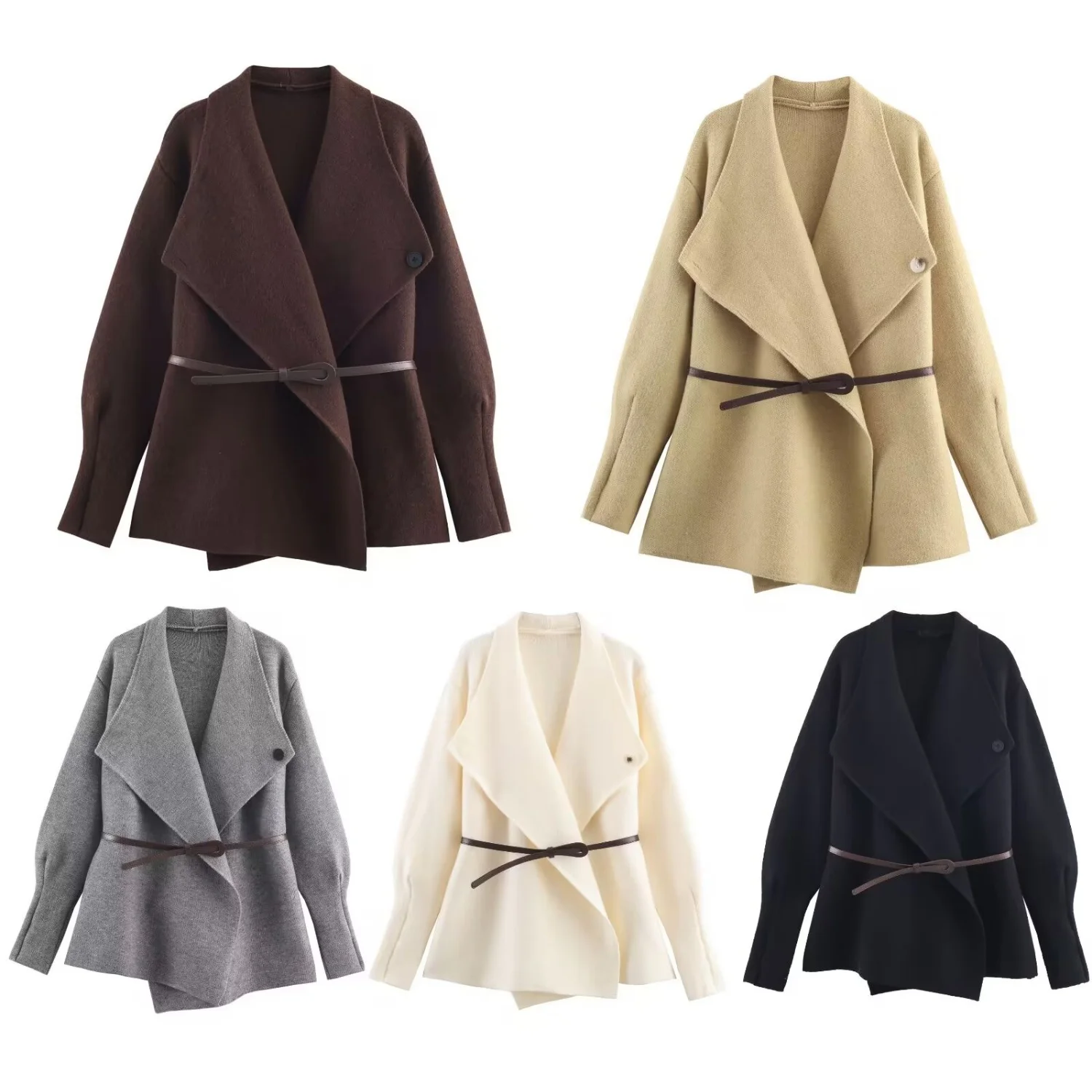 

Женский вязаный кардиган, пальто, женский кардиган средней длины, верхняя одежда, однотонный с поясом, осенняя новая мода, элегантные блейзеры, уличная одежда