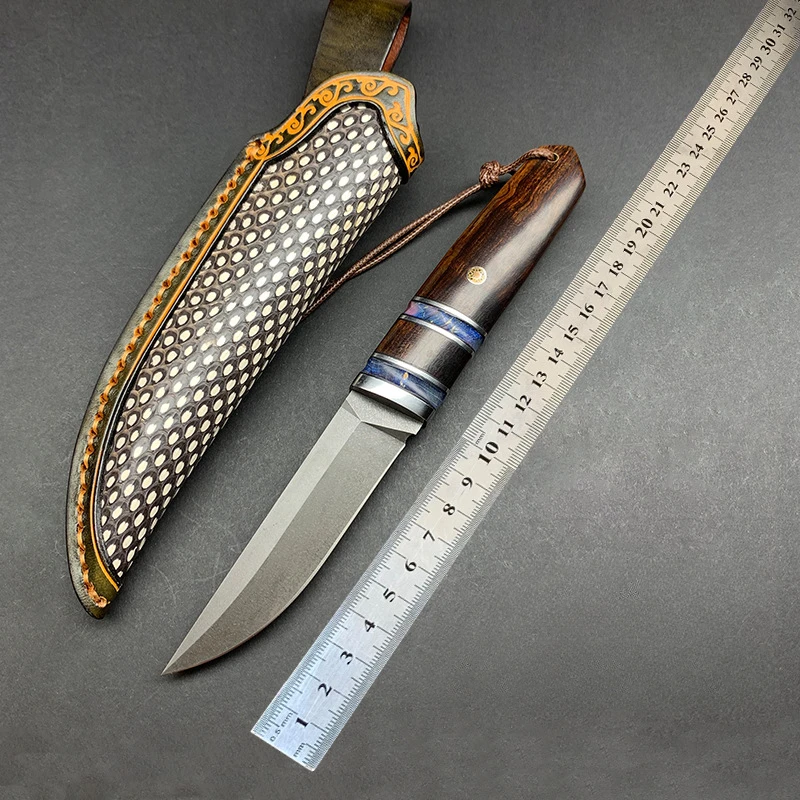 RHON 3.75inch Premium Wootz Steel Fixed Blade Knife Outdoor BBQ Slicing Camping Razor Sharp Hunting Knives with Protect Sheath