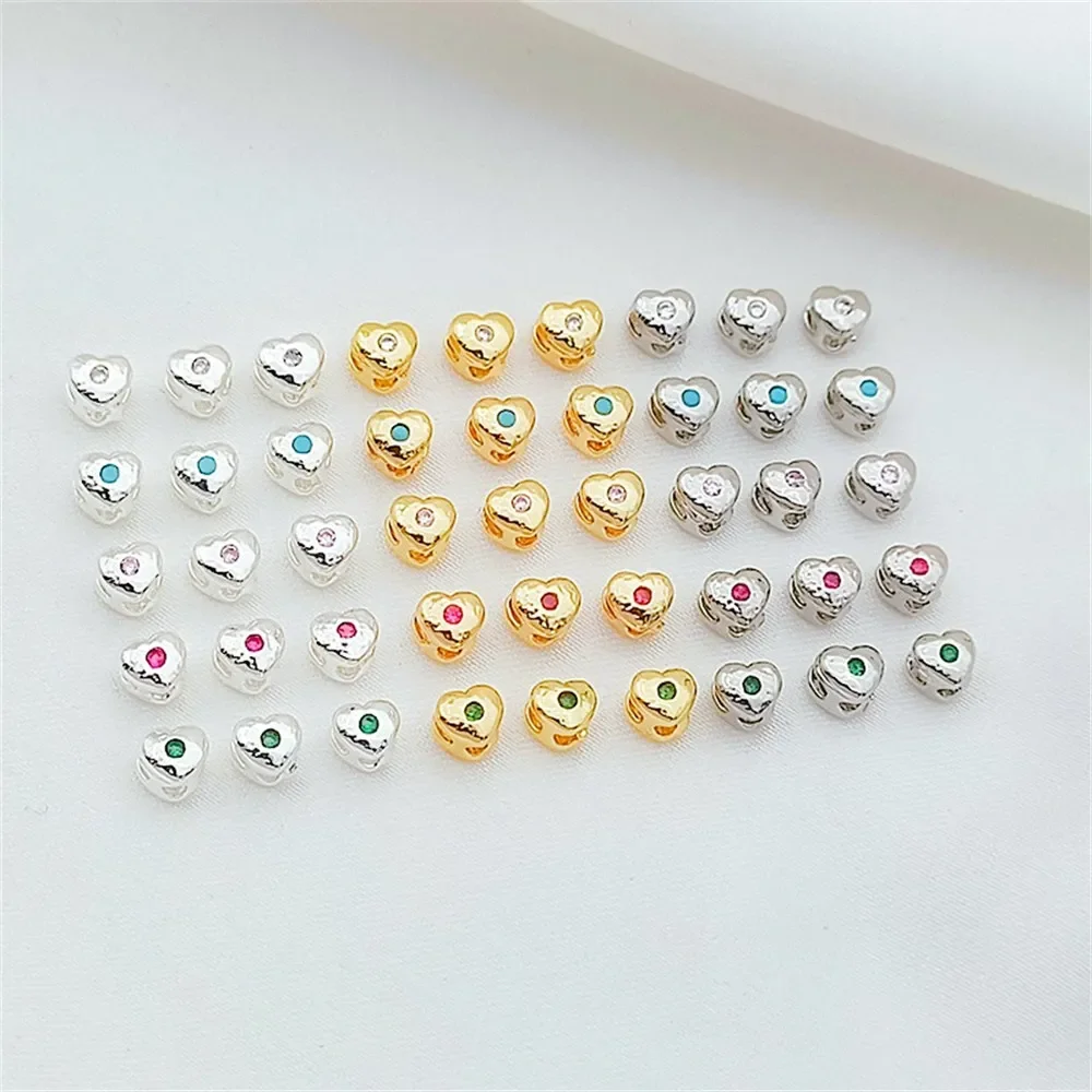 

18K Gold-plated and Zirconium-inlaid Mini Heart-shaped Beads Diy Bracelet and Necklace Accessory, 4mm Heart-shaped Loose Beads