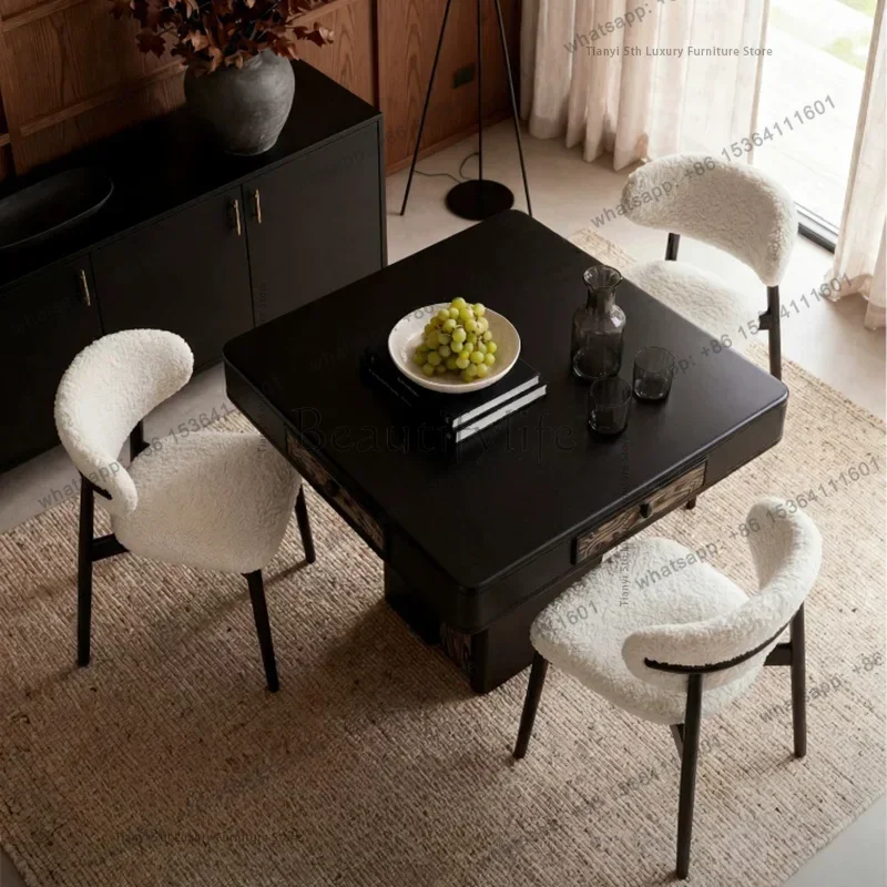 ld Mid-century Style High-end Mahjong Table Automatic Shuffling Ultra Silent Mahjong Machine Integrated Dining Table Furniture