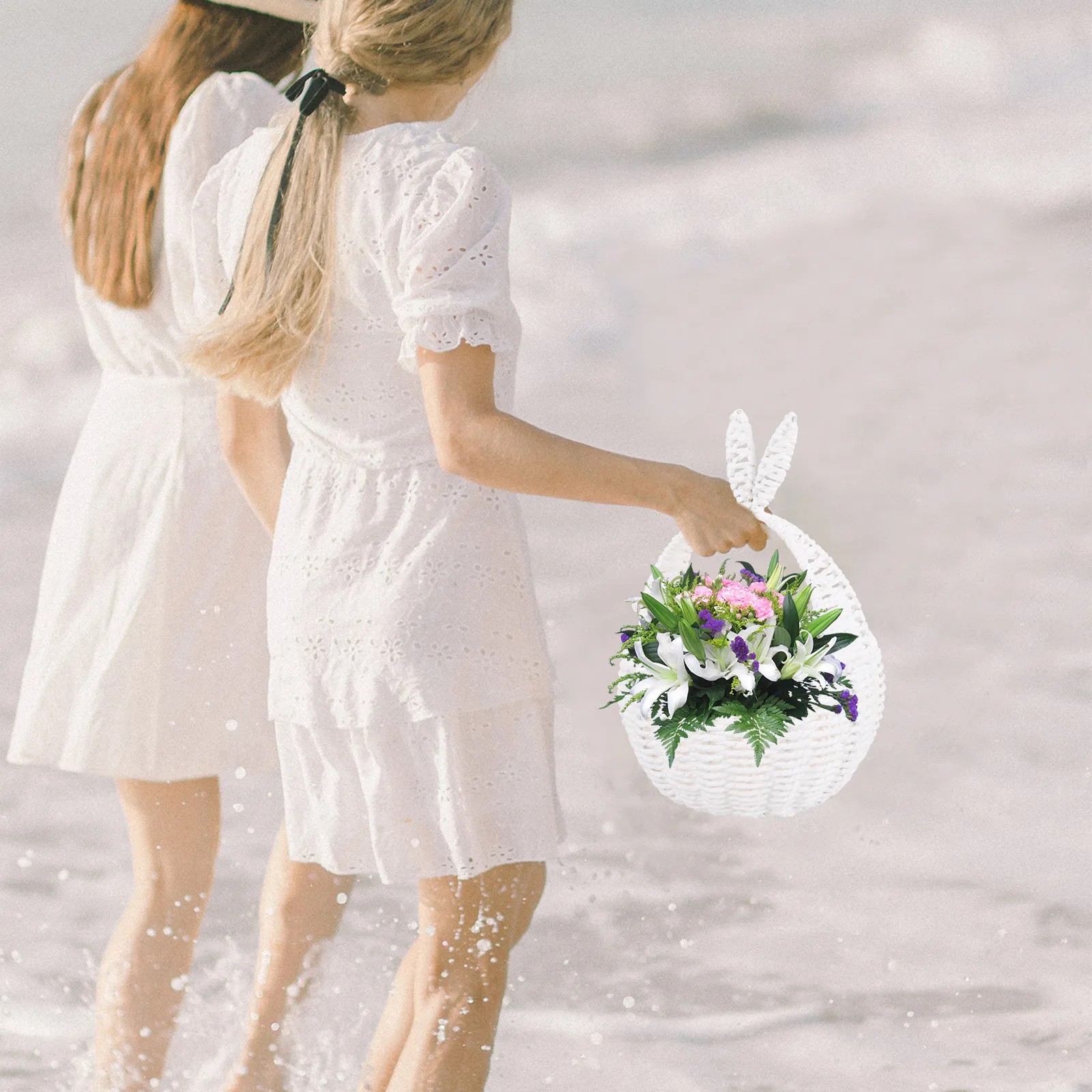 

Плетеная корзина с ушками кролика из искусственного ротанга, декоративный органайзер для хранения, корзина для фруктов, конфет и закусок, контейнер для мелочей в деревенском стиле для дома