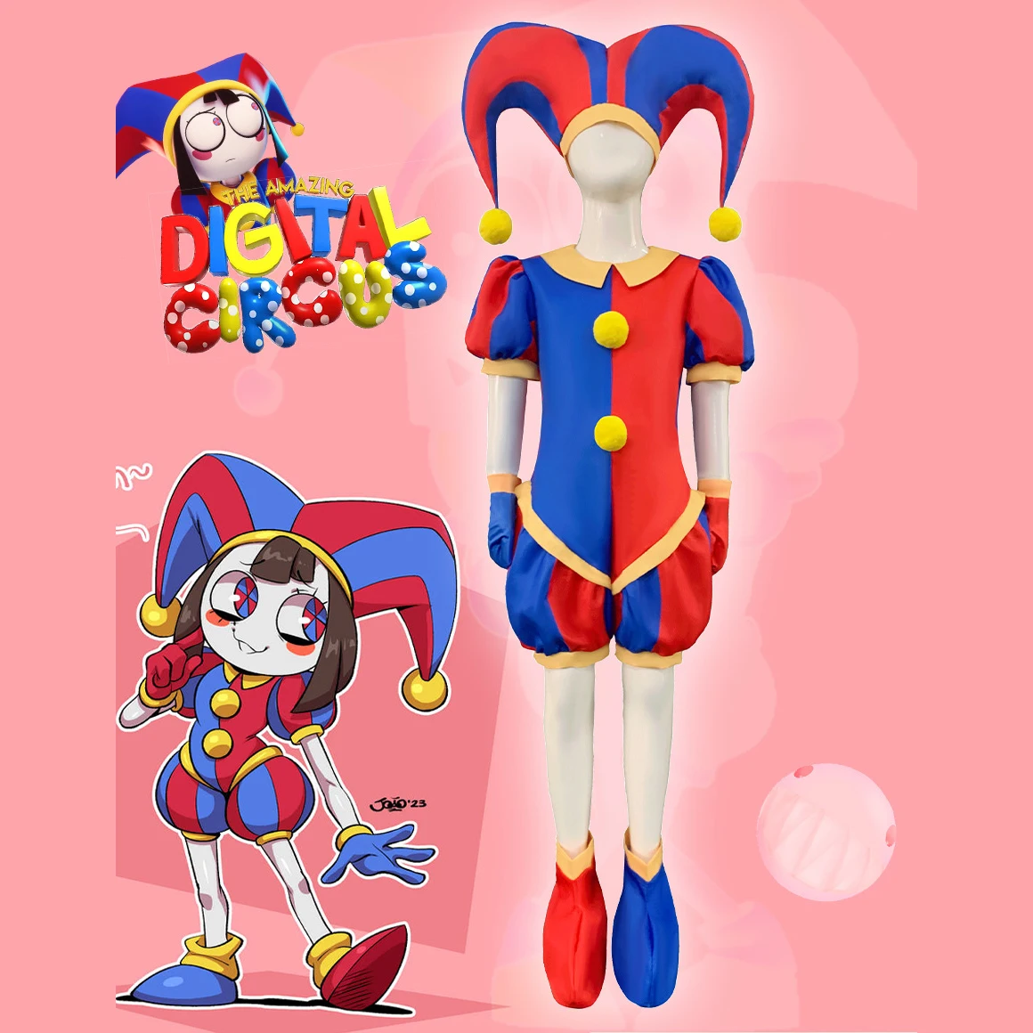 The Amazing Digital Circus Pomni Cosplay Costume Jax Uniform Jumpsuit Hat Bodysuit for Adult Kids Costume Human Cartoon Cosplay