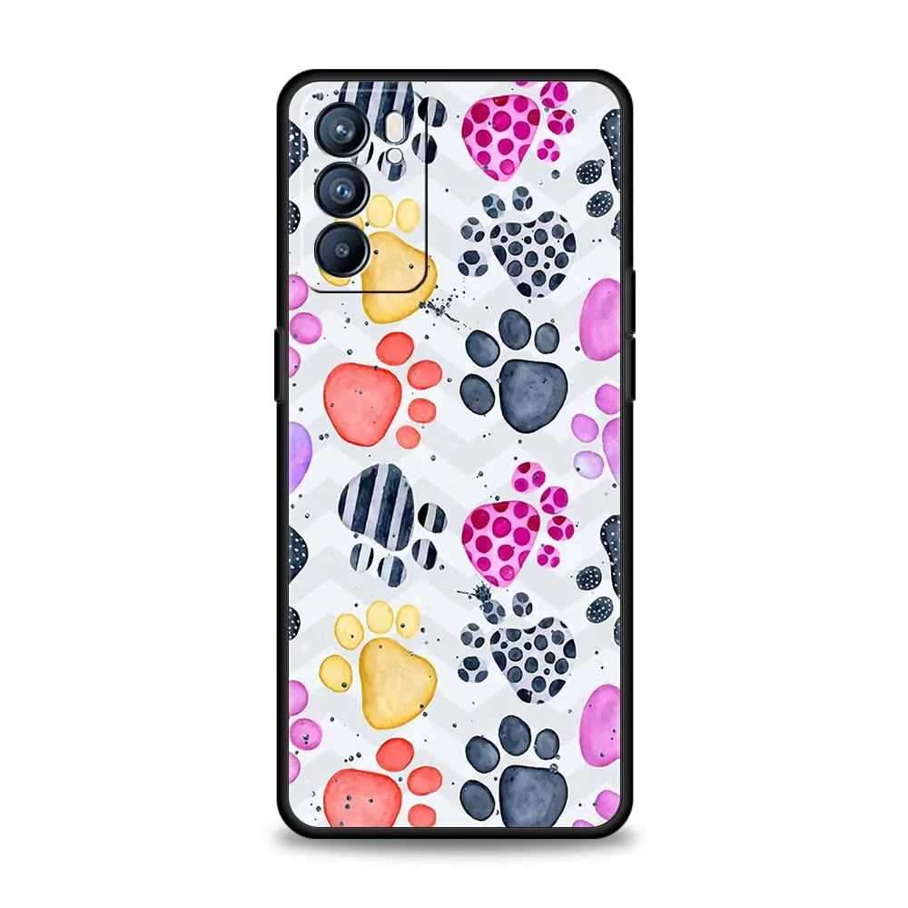 Cute Cat Dog Paw Love Case For Oppo Reno8 Reno7 Reno6 Pro A54 5G Find X6 X5 A53 A52 A9 A15 A95 A17 A16 A76 A74 A57 A31 Cover