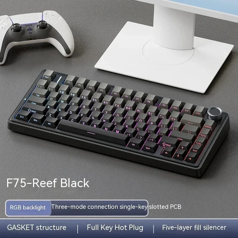 Imagem -03 - Teclado Mecânico Botão Multifuncional Rgb Tri Mode Hot Swap Teclado Dinâmico Gaming Junta pc Acessórios Gamer Mac Aula-f75