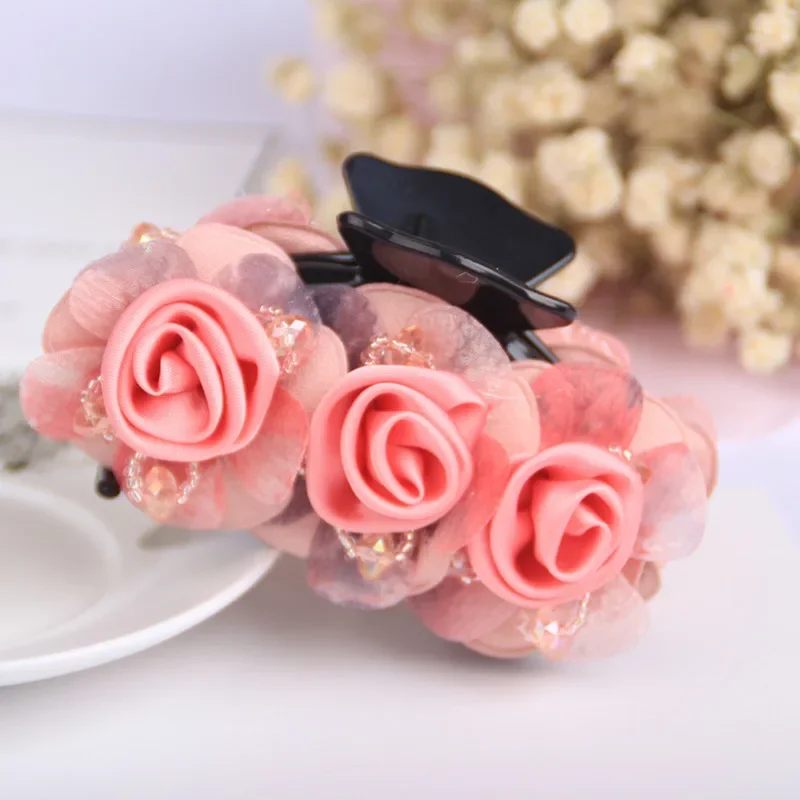 Fashion Lady Fresh Hair Accessories Cloth Clip Medium Size Disc Hair Elegant Flower Hair Grab Clip Grab Card