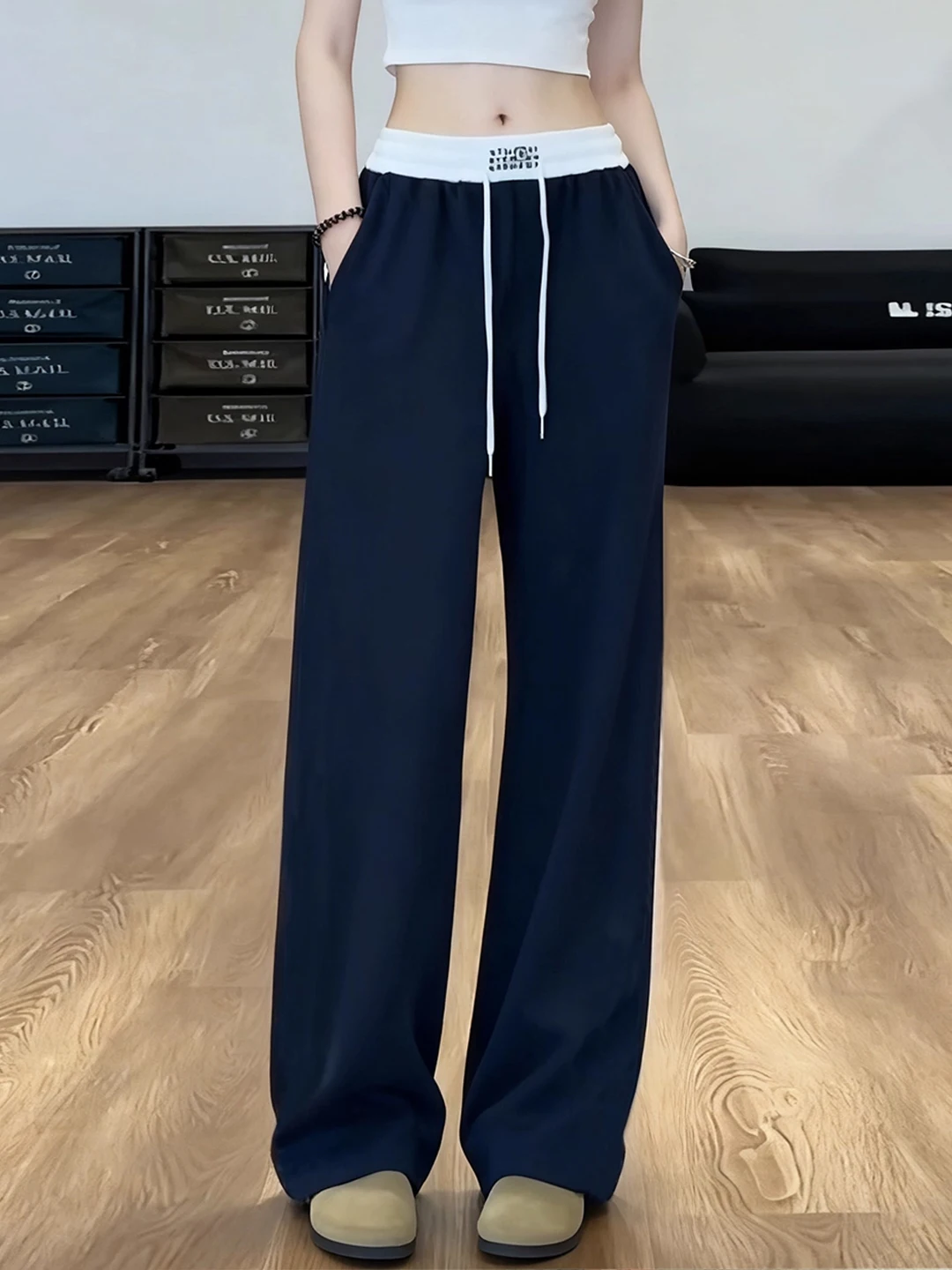 

Синие спортивные брюки Blue Fitn для мужчин, повседневные, прямого кроя, с высокой талией, длинные, для дома, с низкой эластичностью, обычные, тонкие