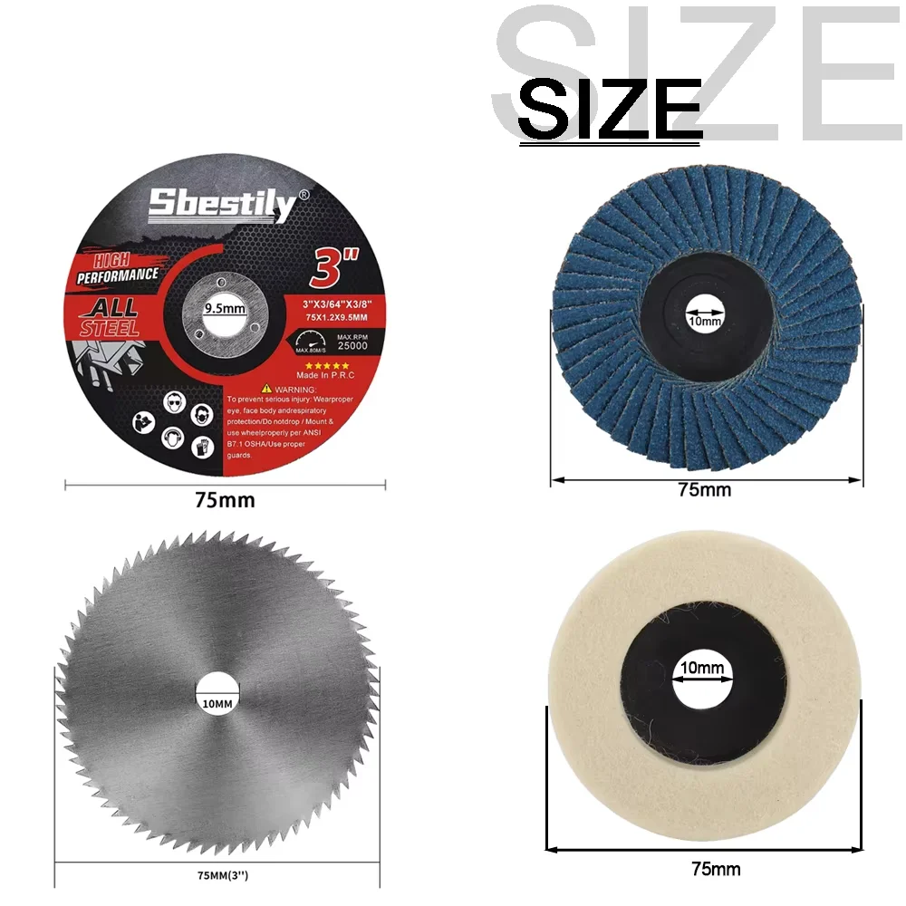 3Inch Grinder Wheel Set 75mm Metal Cutting Wheel Flat Flap Discs Wool Polishing Wheel Circular Saw Blades for Angle Grinder