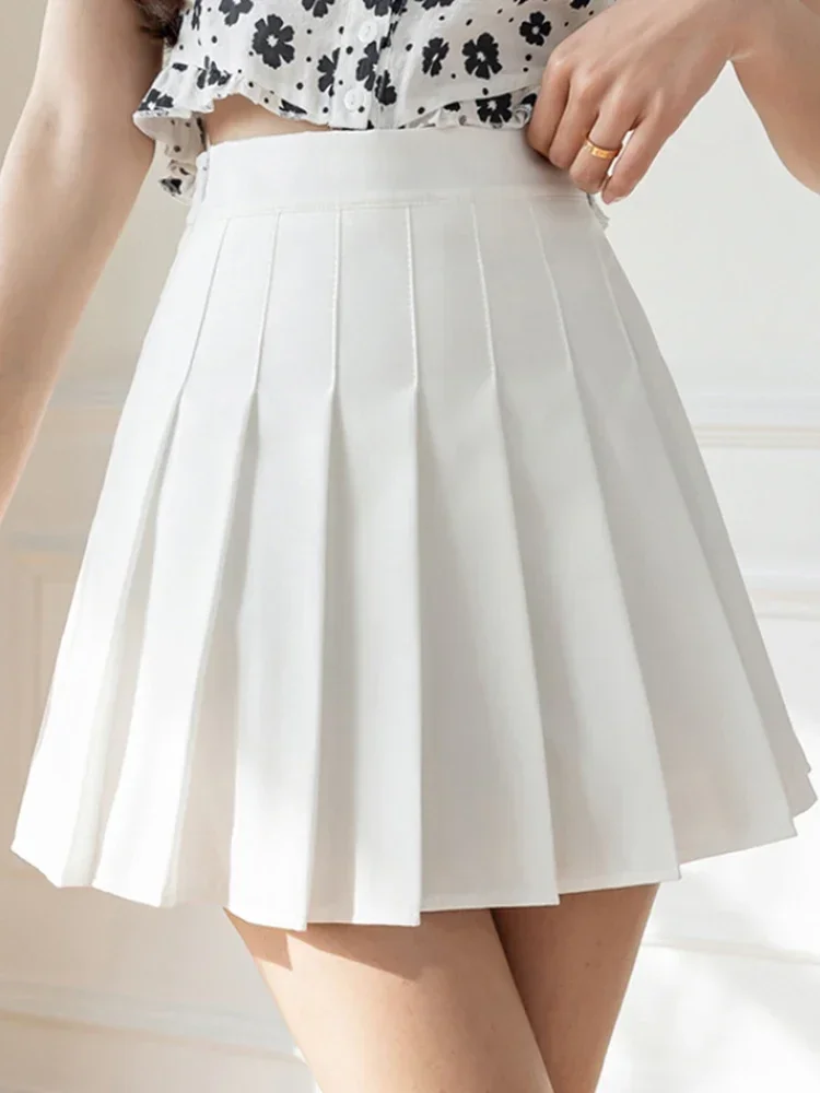 White Women Pleated Skirts Summer High Waist Zipper Girls Dancing JK Mini Skirts Black Fashion Student A Line Faldas 2023