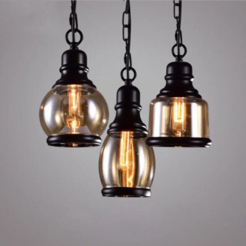 

Vintage Loft Pendant Light Industrial Style Amber Glass Lamp Bar/Restaurant Retro Room Bar Bed Room 3 Style Pendant Light