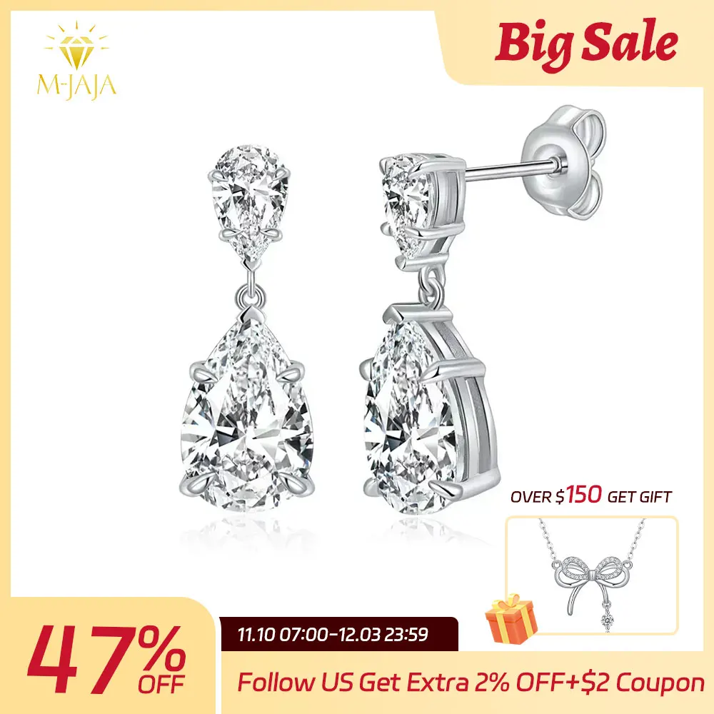 

M-JAJA Real Moissanite Earrings 925 Sterling Silver VVS1 3EX Drop Earrings Lab Diamonds Pear Cut Bridal Jewelry Anniversary Gift