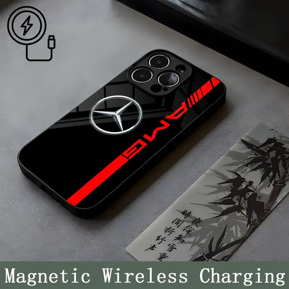 Sport-Benzs-Car-Mercedes-A-MGs Phone Case Strong Magnetism Glass For iPhone 14ProMax 16 13 12 15 11 Pro XS Max Plus Mini Cover