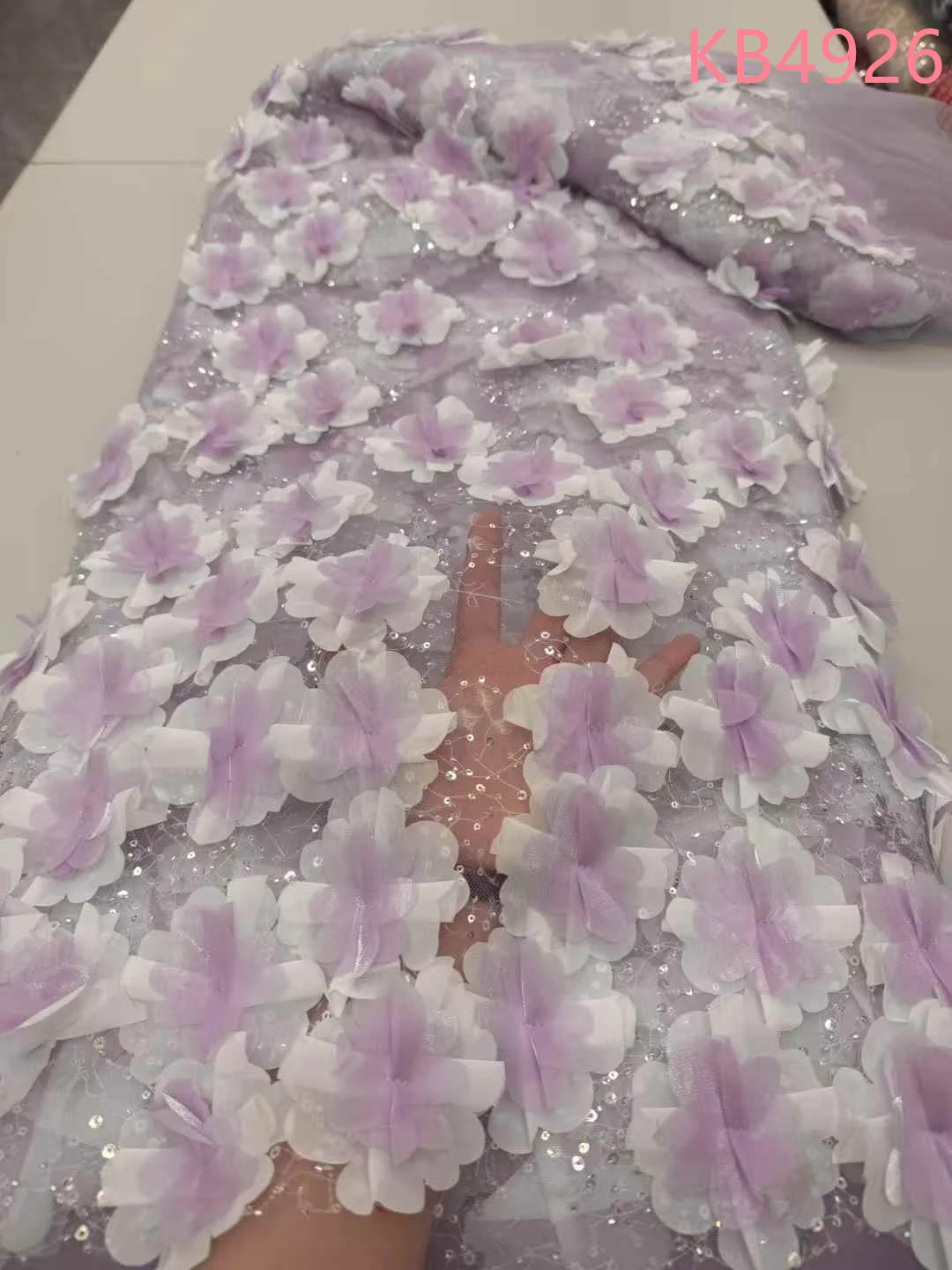 African 3D Flower Lace Fabric 2025 High Quality Beaded Lace Fabric Nigerian Sequins Lace Fabrics French Mesh For Sewing KB4926