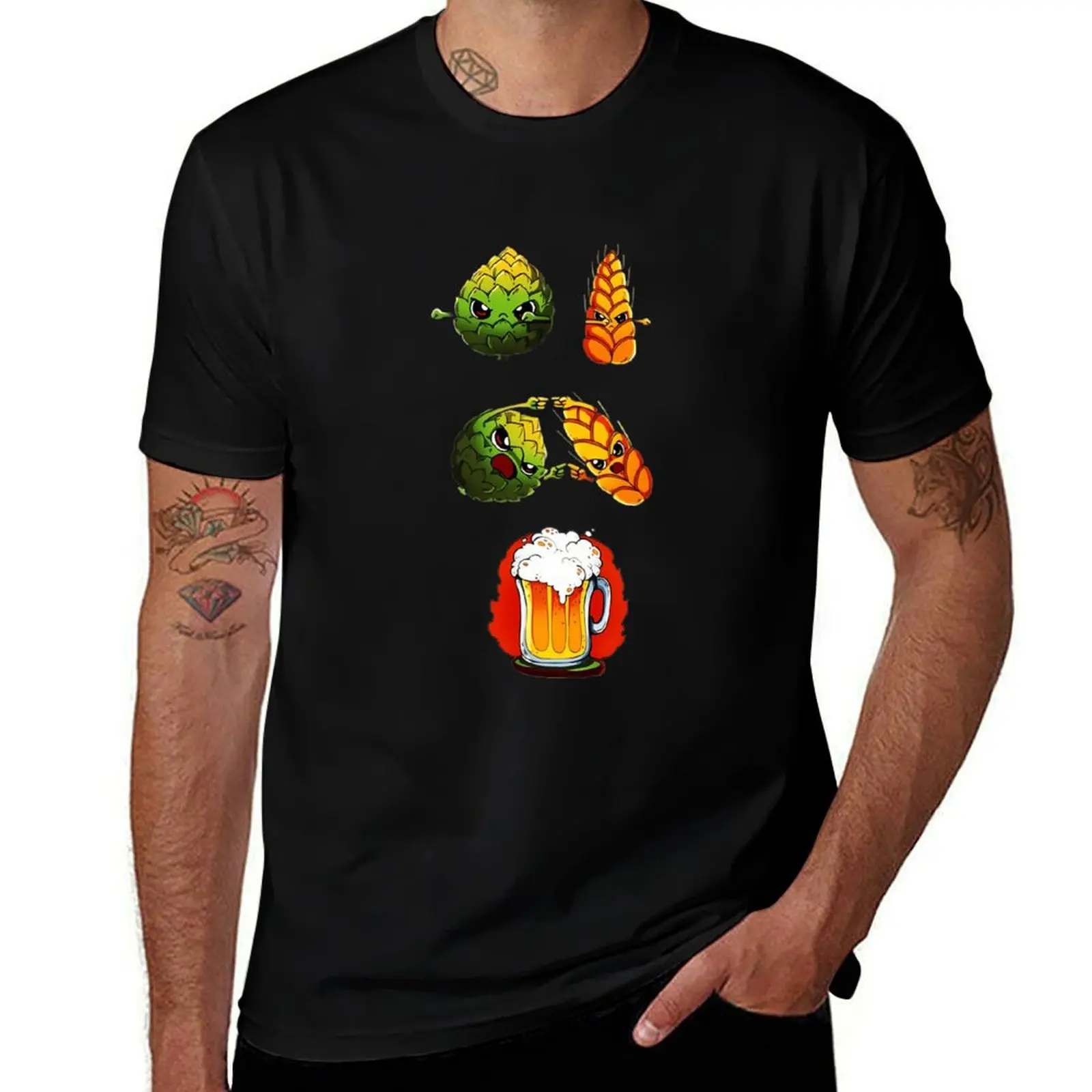 Wheat Hop Beer Fusion Dbz Funny Cartoon Print T-Shirt Casual All Match Short Sleeve T-Shirt