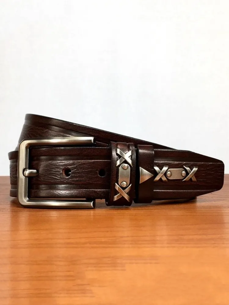 Handmade Cowhide Genuine Leather Belt High Quality Mens Alloy Steel Waistband Vintage Pin Buckle For Jeans