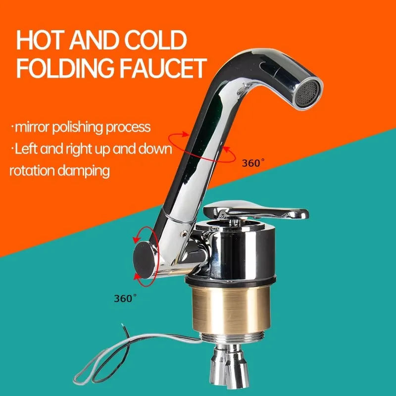 

Складной смеситель для горячей и холодной воды на колесах, смеситель для кухни и ванной комнаты из нержавеющей стали 304, аксессуары для прицепа для кемпера