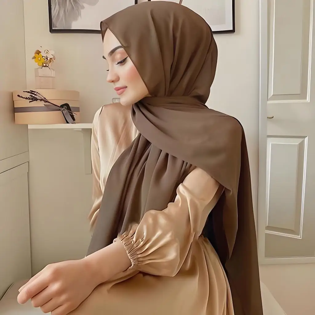 

2026 New Women's Solid Color Breathable Sunscreen Chiffon Muslim Scarf Suitable for Versatile Daily Use