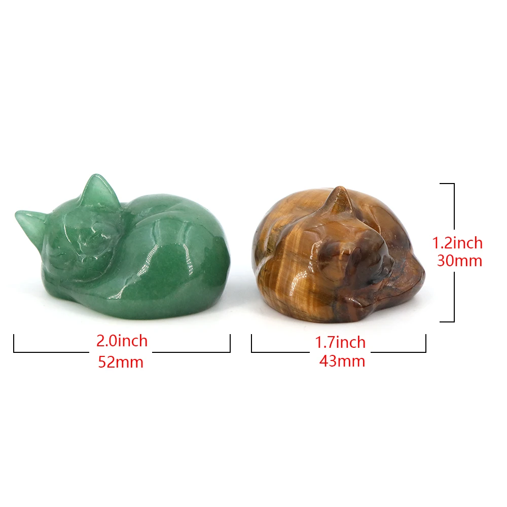 Natural Crystal Carved Sleeping Cat Statue Healing Gemstone Animal Figurine Crafts Chakra Ornament Home Decoration Children Gift