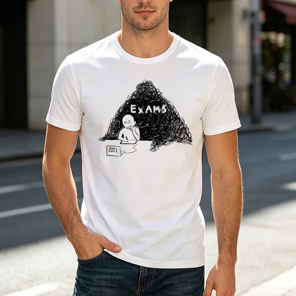 Exams Mountain Study Stress Graphic T Shirt Men College Student Meme Tee Summer Campus Learning Outfit