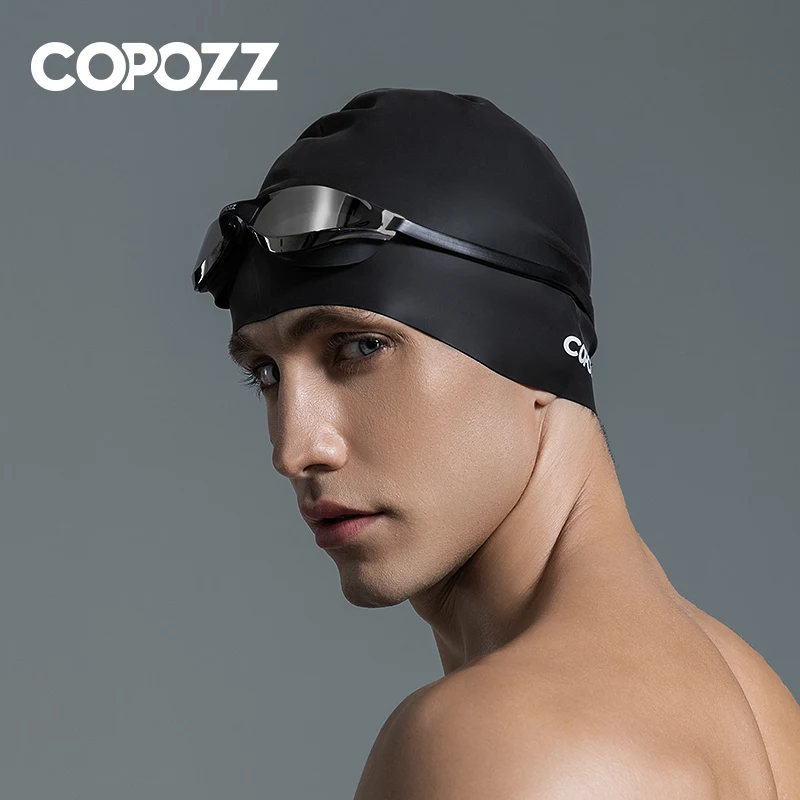 Copozz Men women elastic large size candy color swimming wear hat Adults Waterproof swimming hat silicone swimming caps badmuts