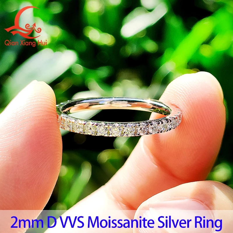 Solid 2mm 3mm White Round Moissanite Diamond Full Eternity Band 925 Sterling Silver Jewelry Wedding Ring Valentine's Day Gift