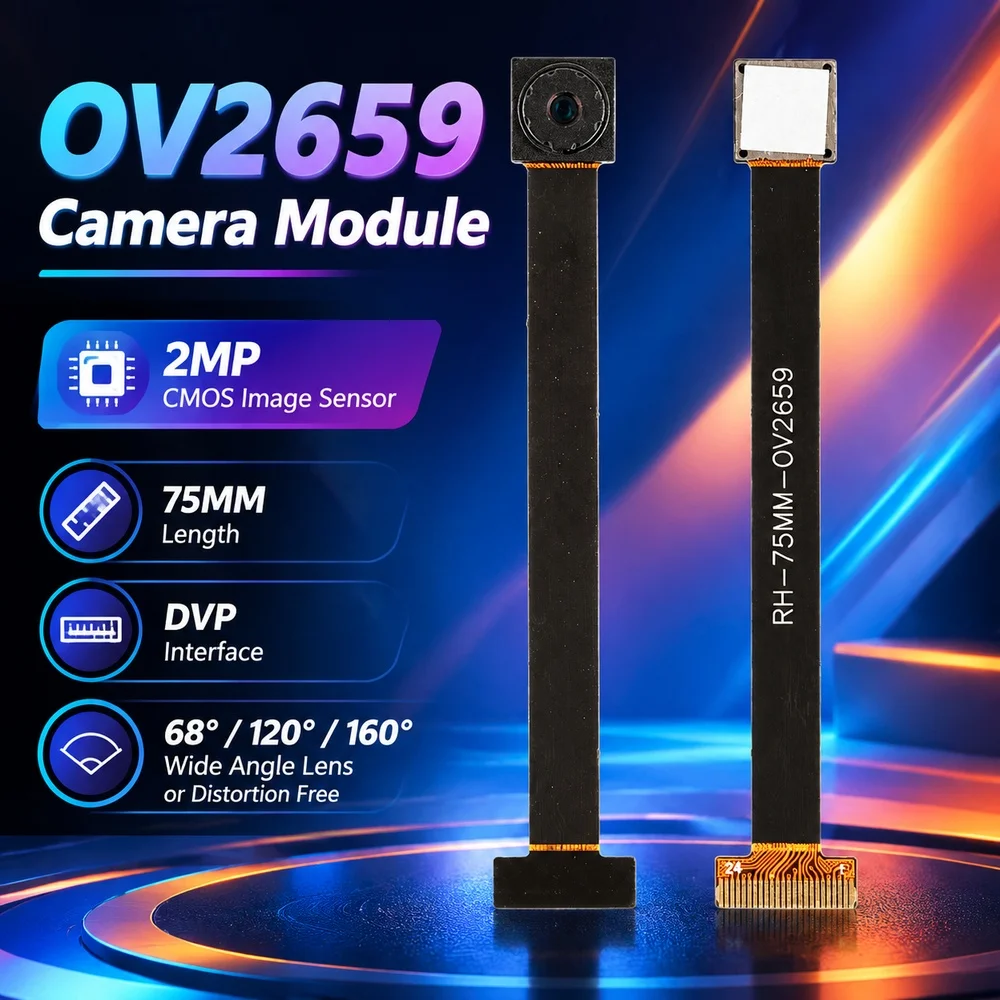 OV2659 Camera Module 2MP CMOS Image Sensor 75MM Length DVP Interface 68 120 160 Degree Wide Angle Lens or Distortion Free