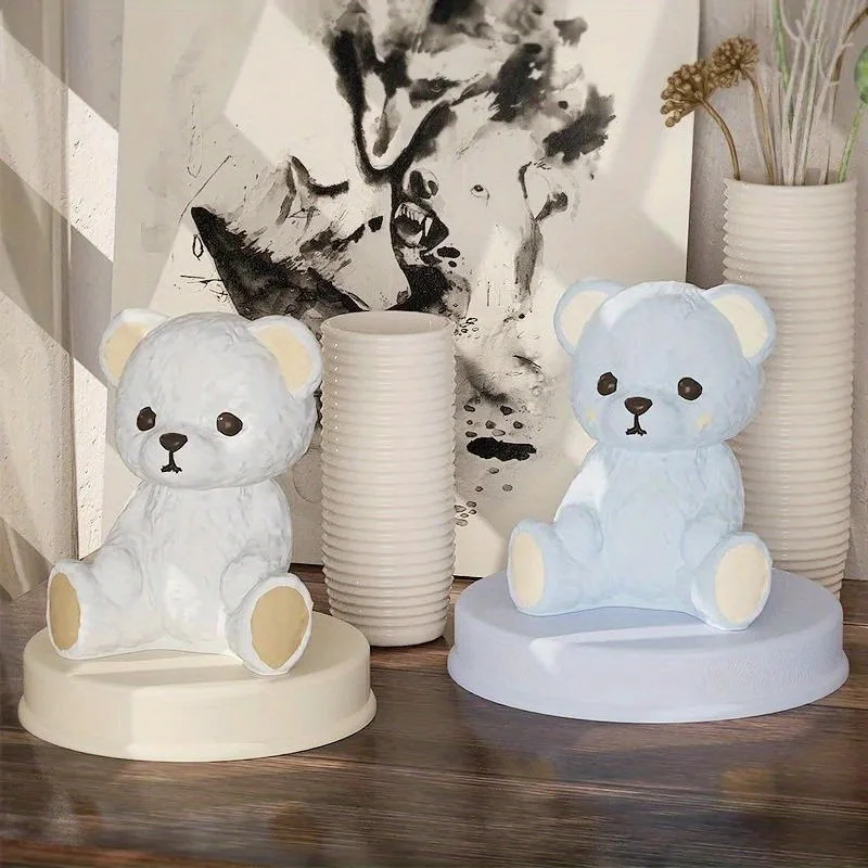 Diy Smiling Teddy Bear Silicone Candle Mold 3D Animal Soap Resin Craft Plaster Making Kit Handmade Ice Cube Mold Home Decor Gift