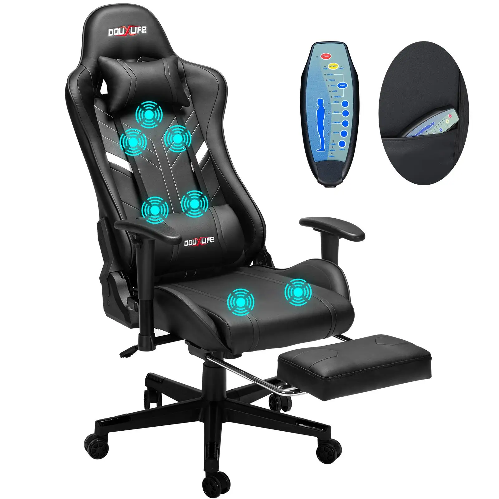 Cadeira ergonômica do escritório do couro do plutônio com apoio lombar com pés, cadeira giratória do jogo, executivo, escritório, computador, tarefa moderna, giratória