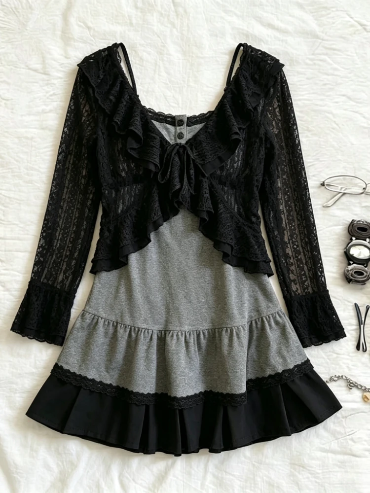 Y2K Vintage Harajuku 3‑Piece Suit Short Cardigan Slim Vest Gothic Sweet Subculture Female Mini Skirt Casual Street Holiday Set