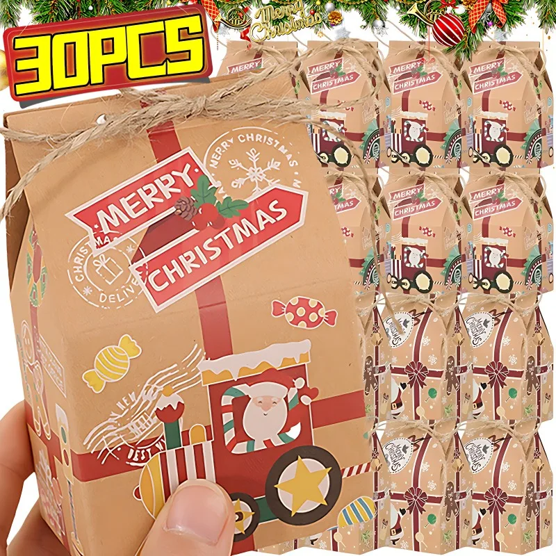 Wholesale Christmas Gift Boxes Kraft Paper Small Wrapping Bag Santa Claus Candy Packaging Box New Year Party Xmas Tree Decors