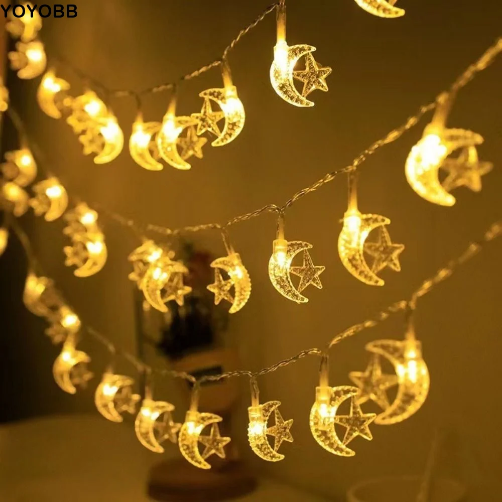 

1.5 M EID Mubarak String Lights Battery Operated Decorative Moon Star Castle Lantern 10 LED Ramadan String Light