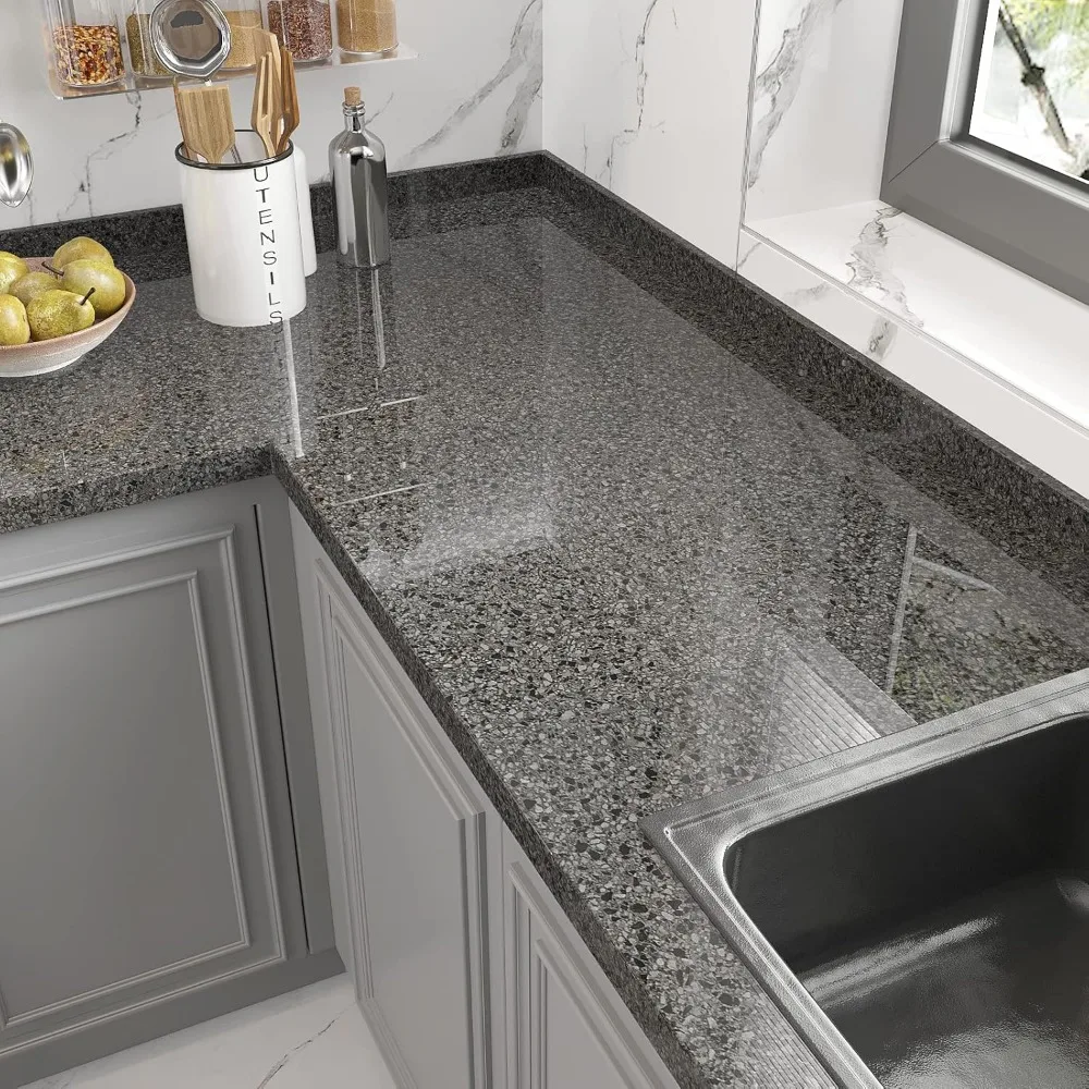 غطاء كونترتوب من الجرانيت الداكن قابل للتقشير واللصق مقاوم للماء، بعرض 354 × 32، ورق اتصال بمظهر رخامي لعدادات المطبخ