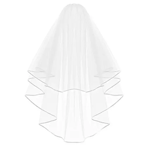 White Double Ribbon Edge Center Bridal Wedding Veil with Comb