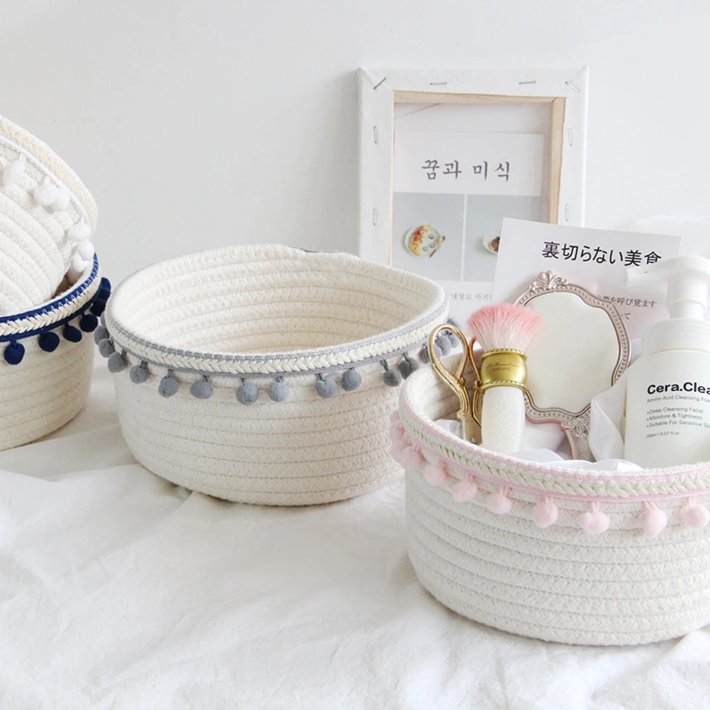

Cotton Wire Storage Basket Pink Cotton Rope Large Desktop Sundries Storage Frame Hair Bulb Organize Makeup Books Home Organizer