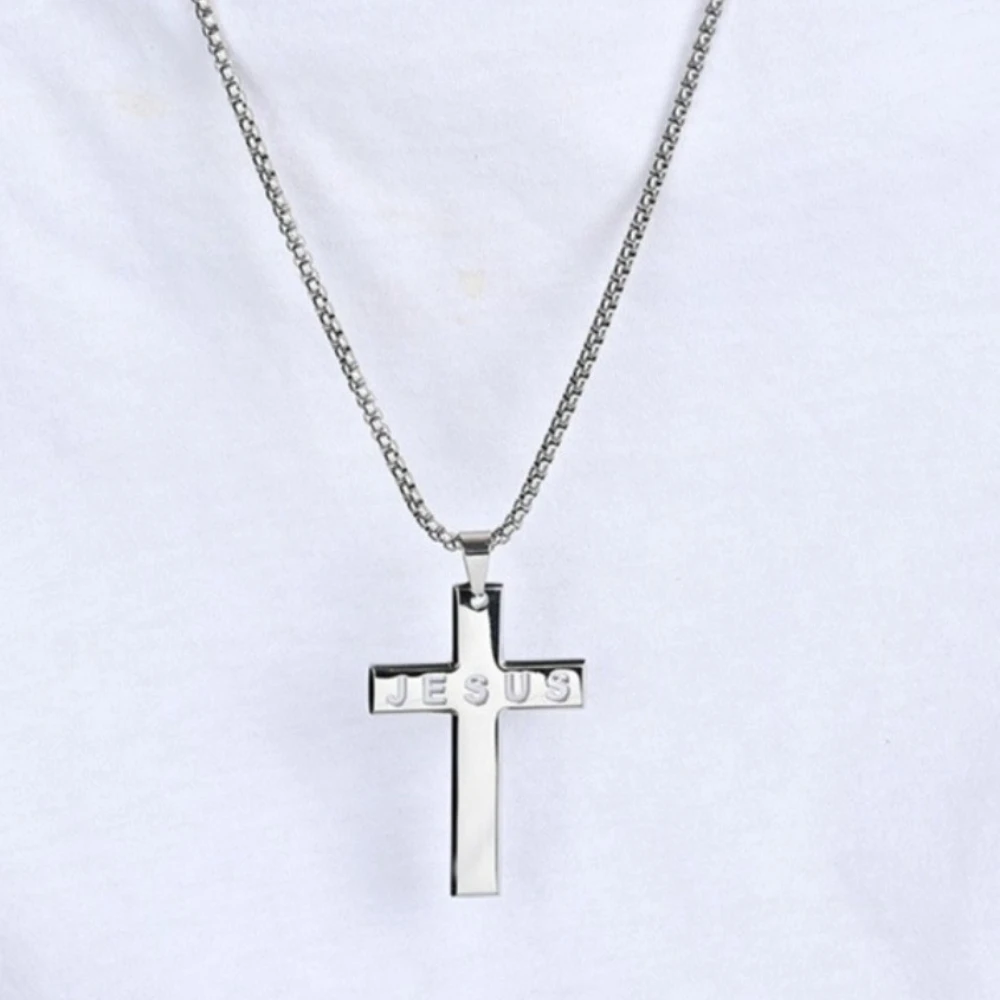 Kreuz-Anhänger aus Edelstahl für Herren, inspirierende Bibel-Schrift-Halsketten, personalisierter Modeschmuck – Detail 3