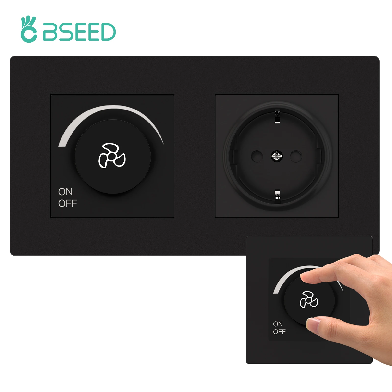 BSEED Fan Switch manopola interruttore a pulsante regolare la velocità con presa di corrente a parete interruttore ON OFF Plastci Frame nero 220V