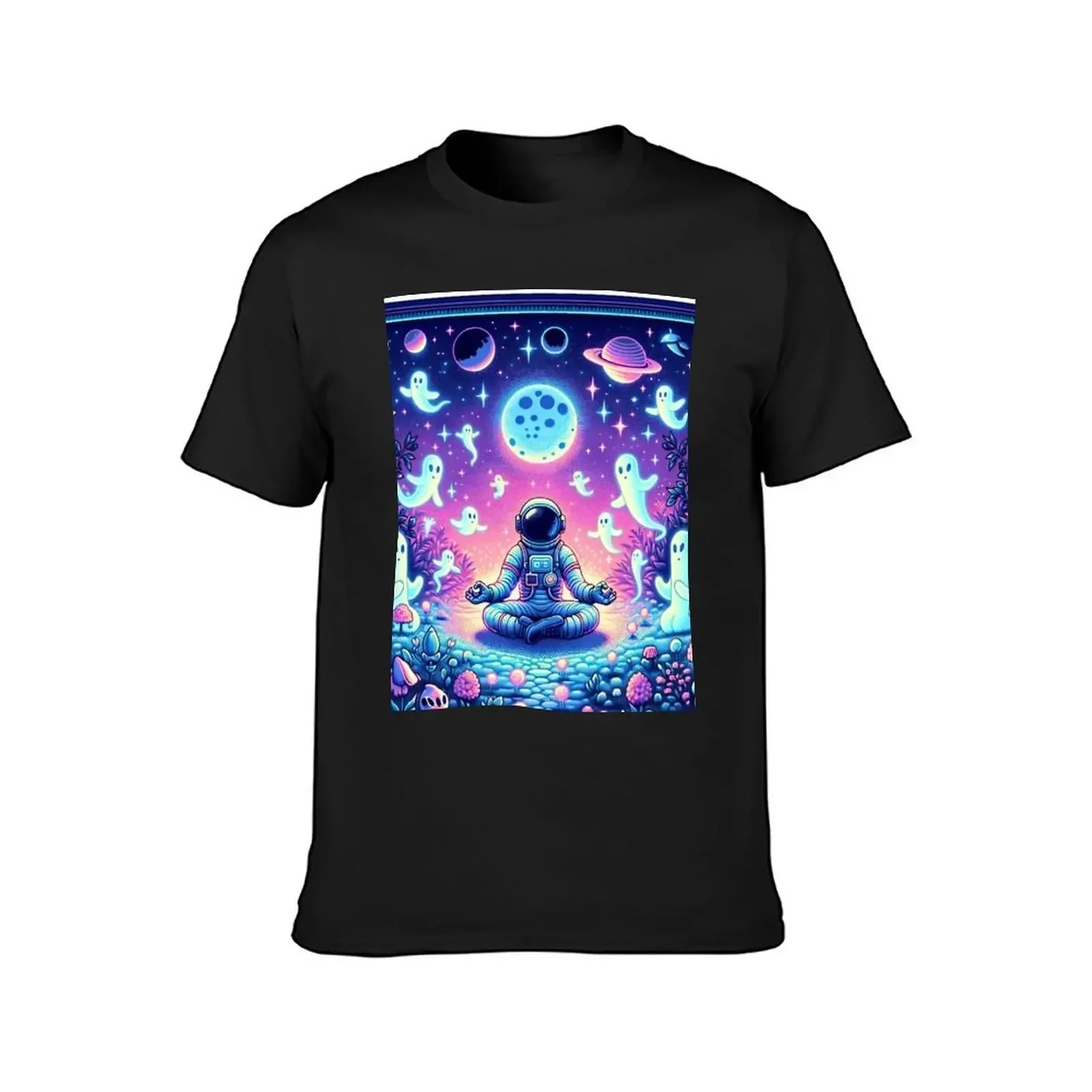 Spooky Synthwave style meditating Astronaut Graphic T-Shirt oversized t shirt designer shirts fruit of the loom mens t shirts