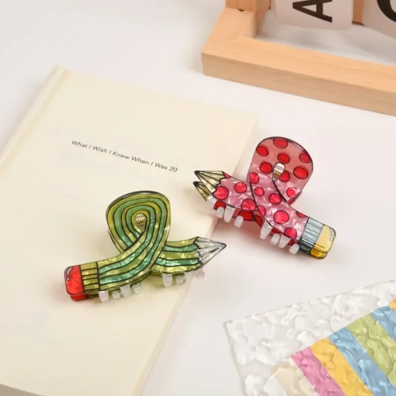 

Funny Colorful Pencil Hair Claw Clips Student Acrylic Pen Crab Hair Clip Creative Hair Accessories for Women Girls Hairpins