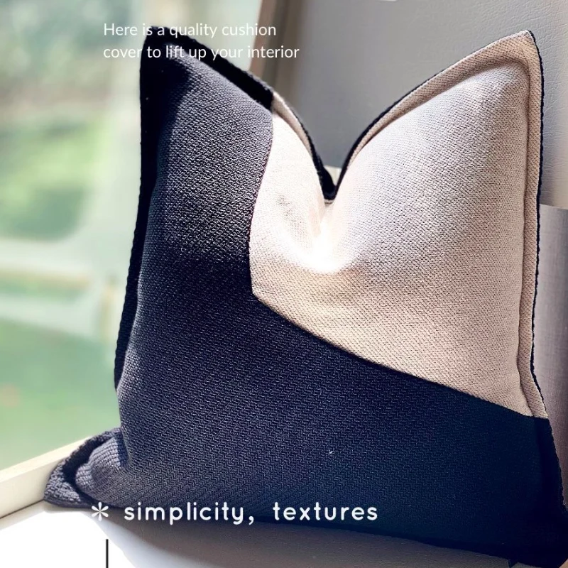 

DUNXDECO Sofa Cushion Decorative Pillow Case Modern Simple Luxury Ivory Black Patchwork Blend Fabric Sofa Chair Bedding Coussin