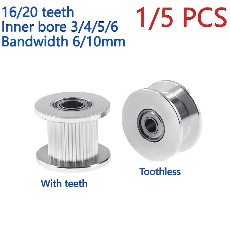

Veekaft 3D Printer Parts 1/5 pcs 2GT 16/20 Teeth Idler Timing Pulley , Aluminum Gear Teeth for Timing Belt Width 6/10mm