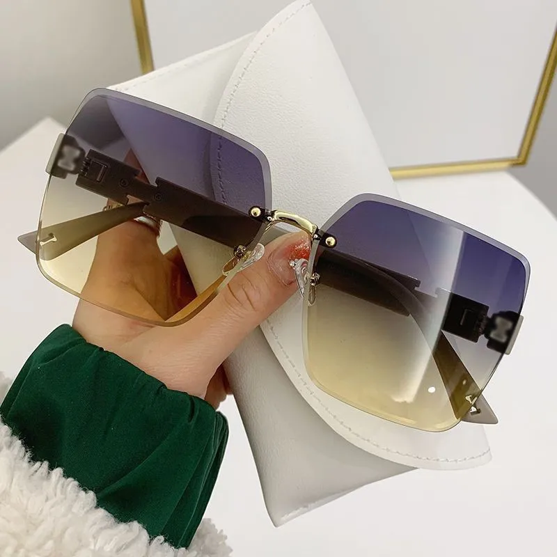 2024 New Women\'s Trendy Large Frame Slimming Sunglasses Without Frames, Trimmed Sunglasses, Street Shooting, Paired with Luxury