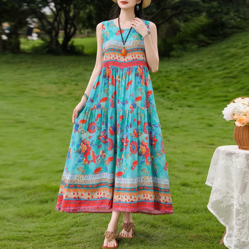 Neues Sommerkleid 2026 mit Print für Damen, ärmellos, große Größen, Urlaubskleid, Strandkleid, Vestidos
