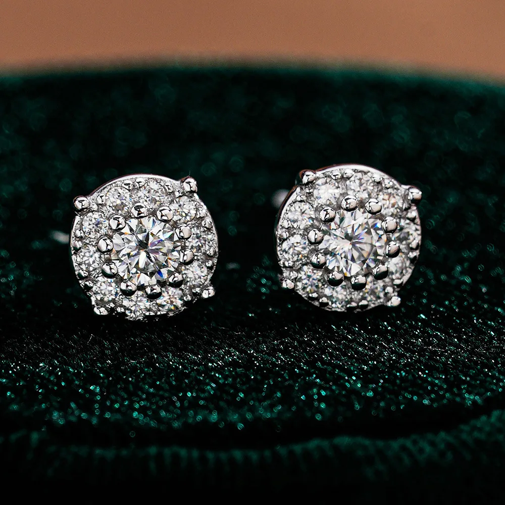 

Серьги с муассанитом в стиле хип-хоп, круглая сумка из 18-каратного золота, европейские и американские мужские и женские платиновые серьги с бриллиантами PT950