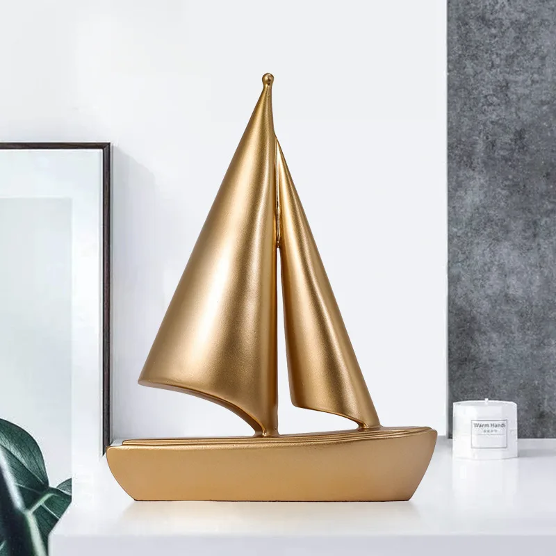 European Entry Lux Resin Crafts Smooth Sailing Sailboat Decoration Office Living Room Decoration Gift Factory Wholesale